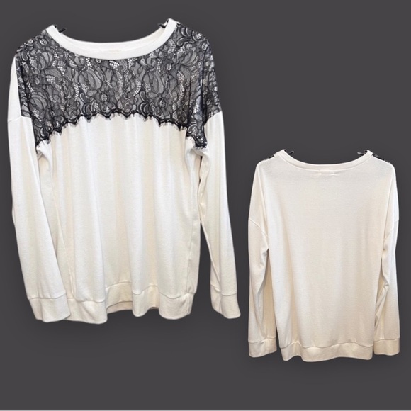 𝅺for G and PL women’s ivory and black lace top, size large - Picture 1 of 3